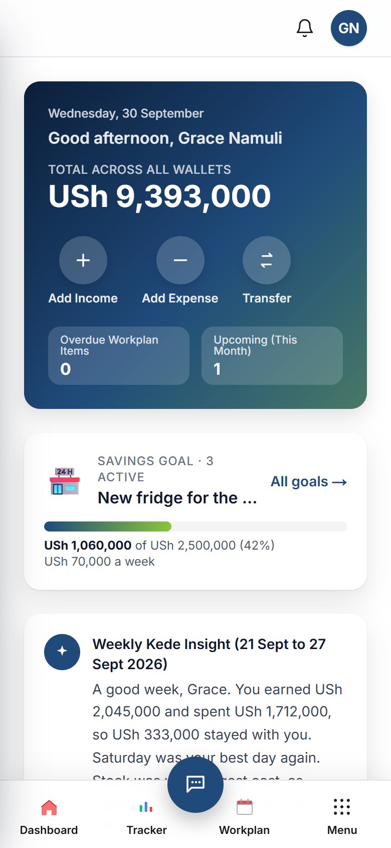 Kede app download on Android: the dashboard on a phone